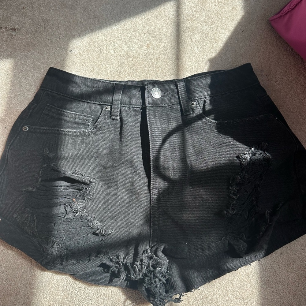 Black Distressed Denim Shorts